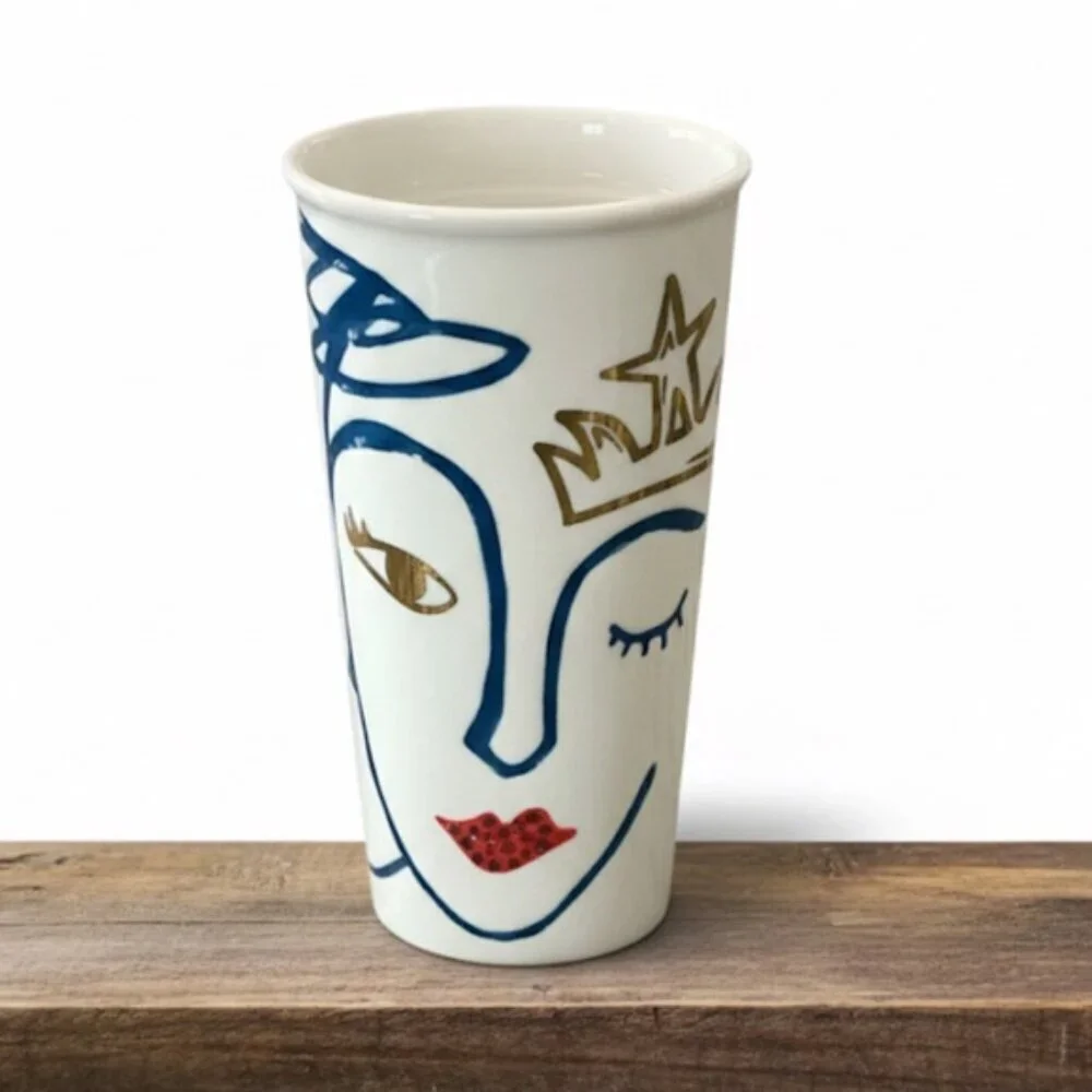Starbucks 2016 Anniversary Ceramic Tumbler Swarovski Red Crystal Lip Siren Mug
